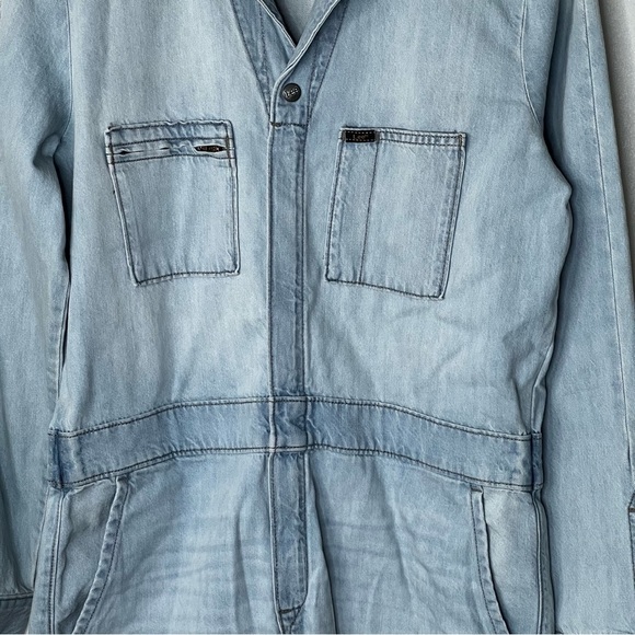 Lee Coveralls Jumpsuit Union All Denim Jeans Light Wash Long Sleeve Distressed M - Picture 4 of 16